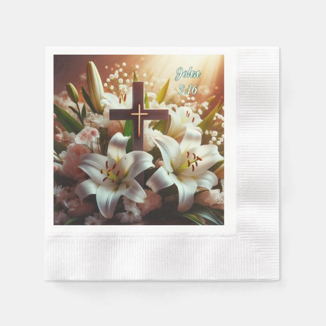 Beautiful Easter lily cross Napkin (Front)