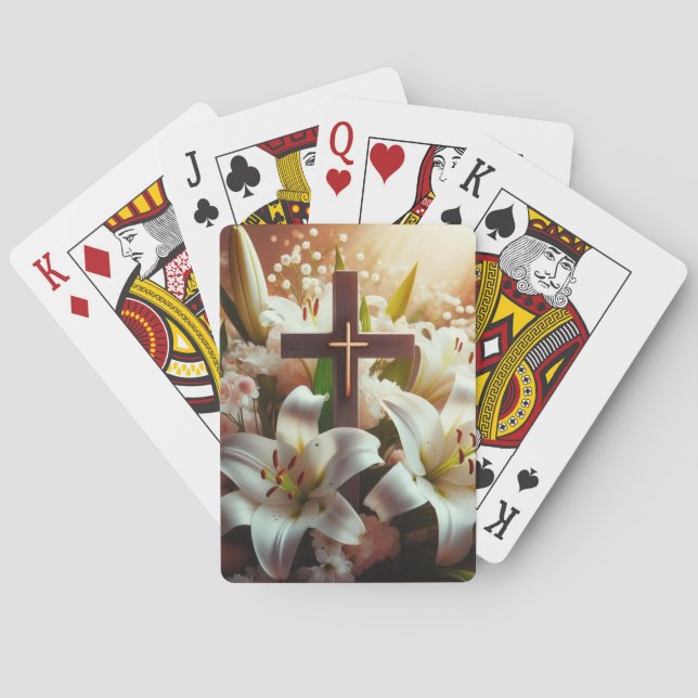 Beautiful Easter lily cross Playing Cards (Back)