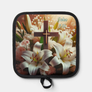 Beautiful Easter lily cross Pot Holder
