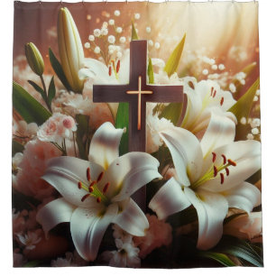 Beautiful Easter lily cross Shower Curtain