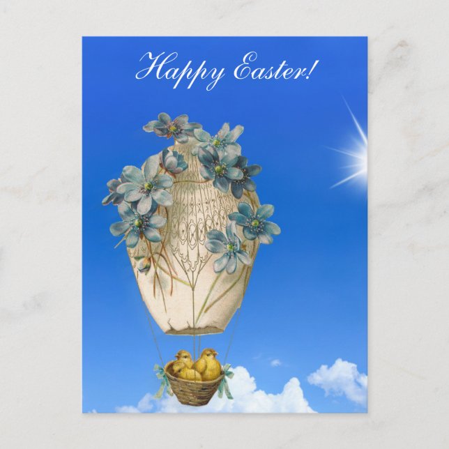 Beautiful Easter - sky, flying chicks and flowers Holiday Postcard (Front)