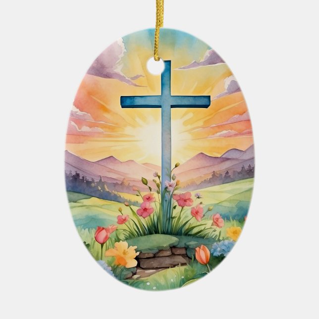 Beautiful Easter Watercolor Art Ceramic Ornament (Front)