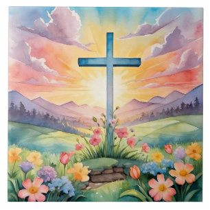 Beautiful Easter Watercolor Art Ceramic Tile