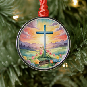 Beautiful Easter Watercolor Art Metal Ornament