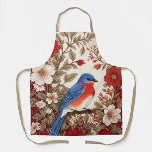 Beautiful Eastern Bluebird Red Floral Apron