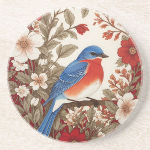 Beautiful Eastern Bluebird Red Floral Coaster