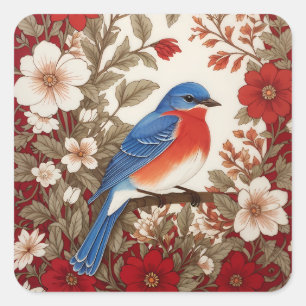 Beautiful Eastern Bluebird Red Floral  Square Sticker