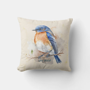 Beautiful Eastern Bluebird Watercolor Cushion