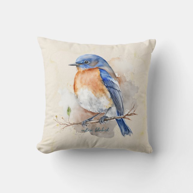 Beautiful Eastern Bluebird Watercolor Cushion (Front)