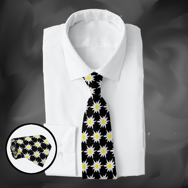 Beautiful Edelweiss Flower Pattern Black Neck Tie (Creator Uploaded)