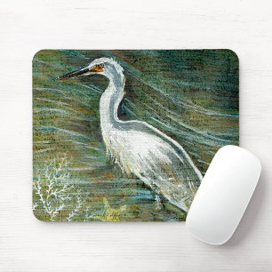 Beautiful Egret Shorebird Wading In Water Art Mouse Pad