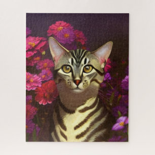 Beautiful Egyptian Mau Cat in a Night Garden Jigsaw Puzzle