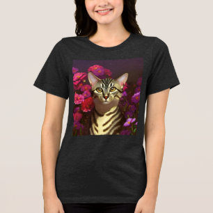 Beautiful Egyptian Mau Cat in a Night Garden Tri-Blend Shirt