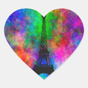Beautiful Eiffel tower Paris colourful cloth effec Heart Sticker