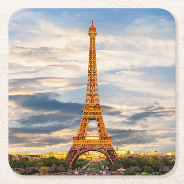 Beautiful Eiffel Tower Paris France Square Paper Coaster (Front)