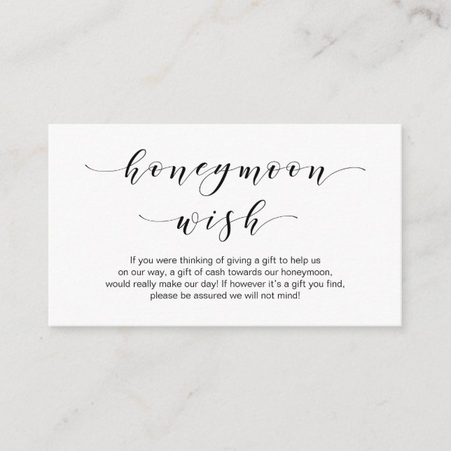 Beautiful Elegance, Black script Honeymoon Wish Enclosure Card (Front)