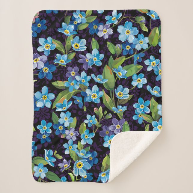 Beautiful elegance forget me not seamless pattern sherpa blanket (Front)