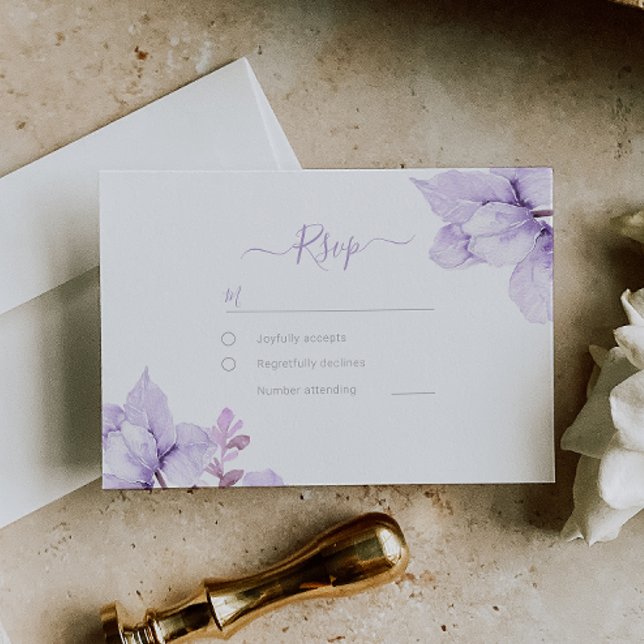 Beautiful Elegance Purple Floral Wedding RSVP Card (Creator Uploaded)