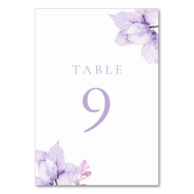 Beautiful Elegance Purple Floral Wedding Table Number (Front)