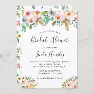 Beautiful Elegance Watercolor Floral Bridal Shower Invitation