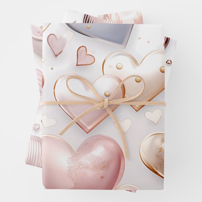 Beautiful Elegant 3D Hearts Wrapping Paper Sheet (In situ)