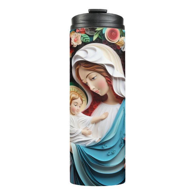 Beautiful & Elegant 3D Mother Mary & Baby Jesus  Thermal Tumbler (Front)