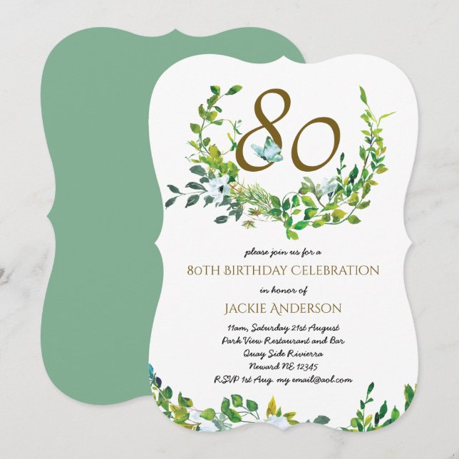 Beautiful Elegant 80th Birthday Invitations Wo/Man (Front/Back)