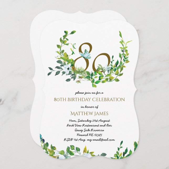 Beautiful Elegant 80th Birthday Invitations Woman (Front/Back)