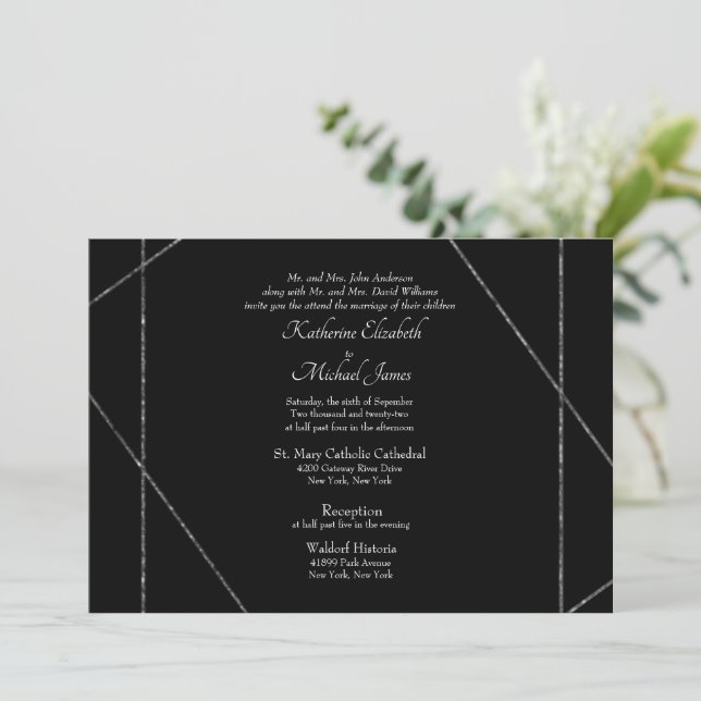 Beautiful Elegant B/W Wedding Invitation (Standing Front)