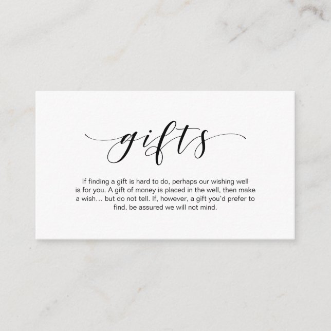 Beautiful elegant, Black font, A note on gifts Enclosure Card (Front)