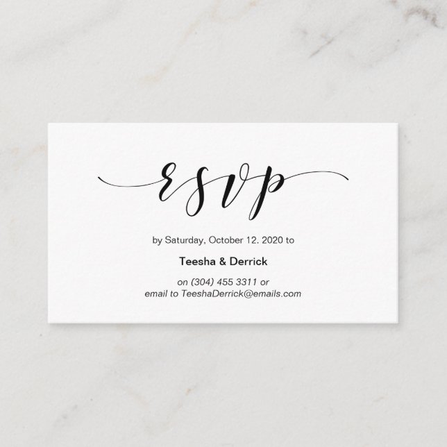 Beautiful Elegant, Black Script, Wedding RSVP Enclosure Card (Front)