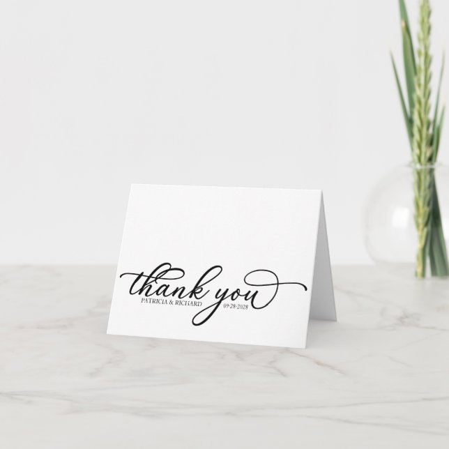 Beautiful Elegant Black Script Wedding Thank You (Front)