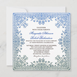 beautiful elegant blue frame wedding invites