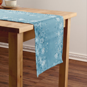 Beautiful Elegant Blue & White Snowflakes  Short Table Runner