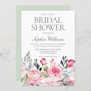 Beautiful Elegant Blush Flowers Bridal Shower Invitation