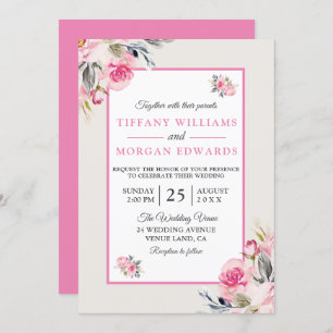Beautiful Elegant Blush Pink Floral Wedding Invitation