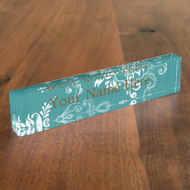 Beautiful, elegant, classic teal and white nameplate (Side)
