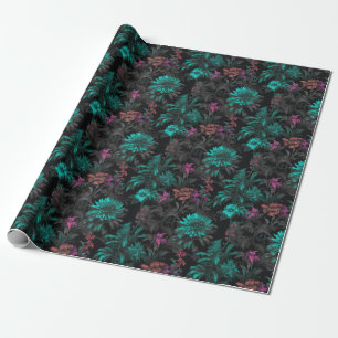 Beautiful Elegant Dark Teal Floral Wallpaper Print Wrapping Paper