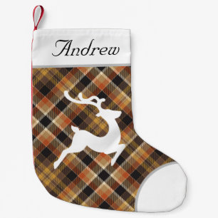 Beautiful elegant design monogrammed tartan brown  small christmas stocking