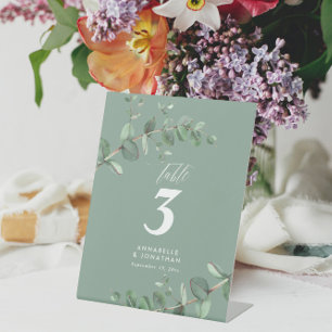 Beautiful elegant eucalyptus foliage wedding table pedestal sign
