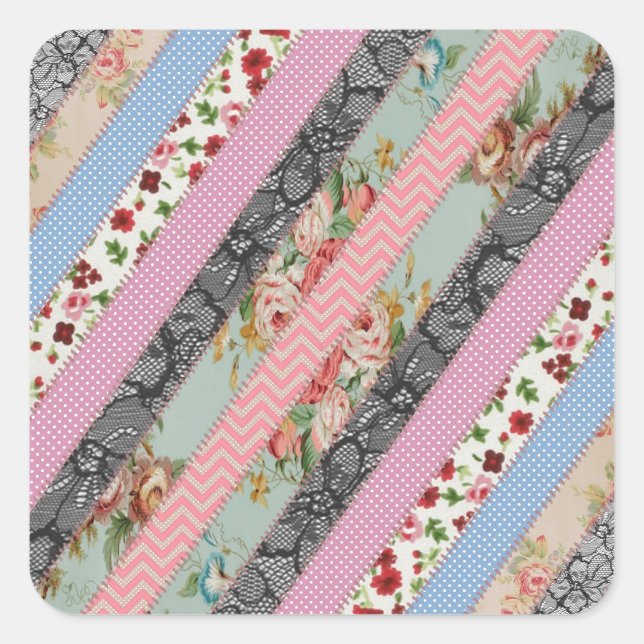 Beautiful elegant  fabric patterns stripes stitch square sticker (Front)