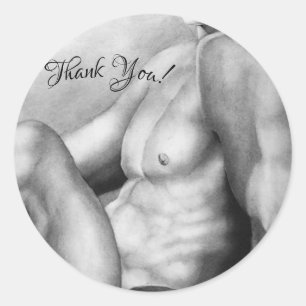 Beautiful Elegant Fine Art Male Model Body Builder Classic Round Sticker