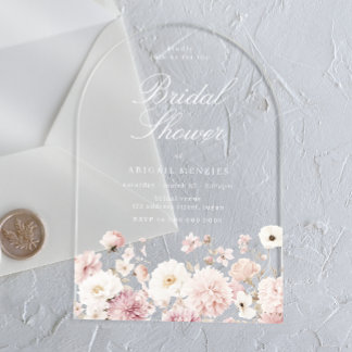 Beautiful Elegant Floral Bridal Shower Acrylic Invitations