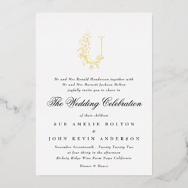 Beautiful Elegant Floral GOLD Monogram Wedding (Front)
