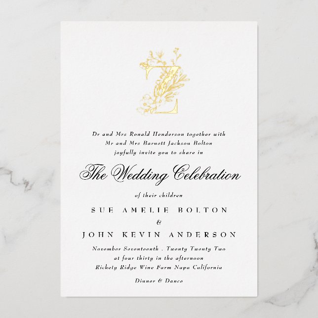 Beautiful Elegant Floral GOLD Monogram Wedding (Front)