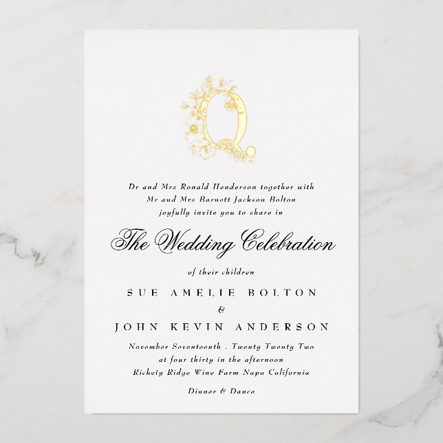 Beautiful Elegant Floral GOLD Monogram Wedding (Front)