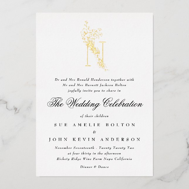 Beautiful Elegant Floral GOLD Monogram Wedding (Front)