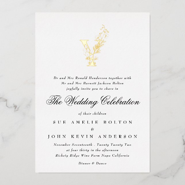 Beautiful Elegant Floral GOLD Monogram Wedding (Front)