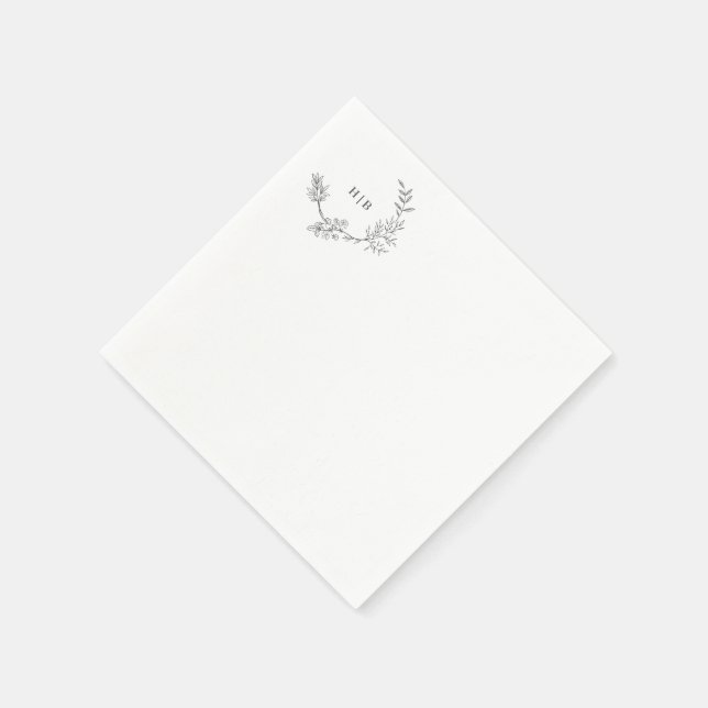 Beautiful Elegant Floral Sketched Monogram Wedding Napkin (Corner)