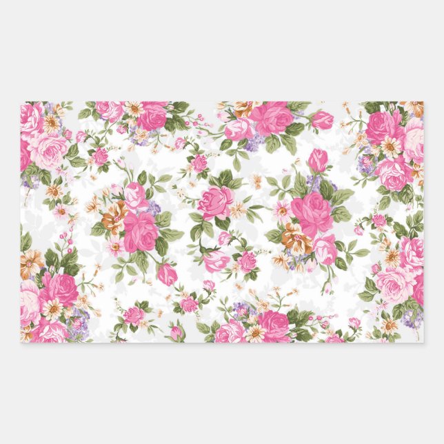 Beautiful elegant girly vintage roses flowers rectangular sticker (Front)
